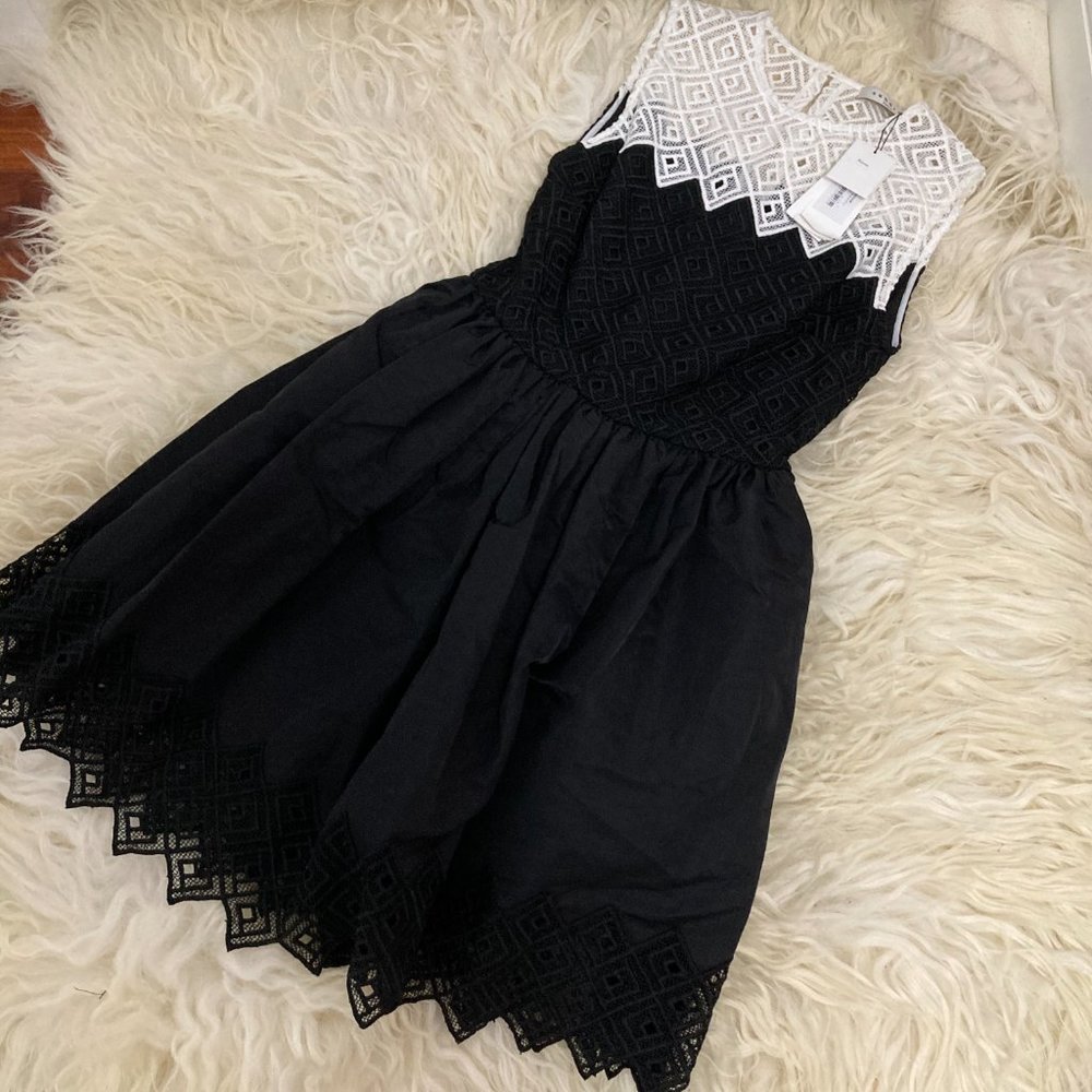 SANDRO Black & White Sleeveless Crochet Fit & Flare Dress - Picture 5 of 15